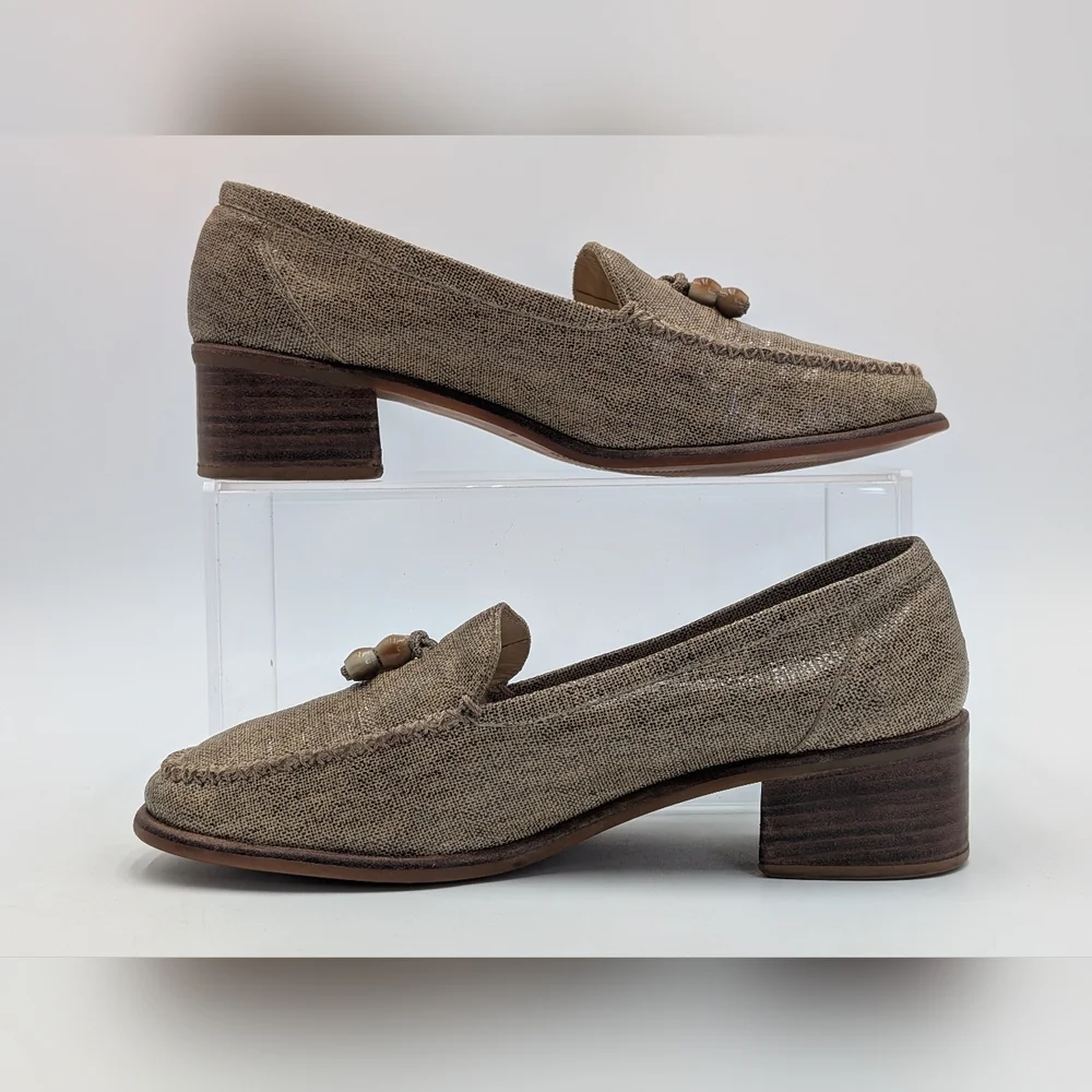 Stuart Weitzman Taube Woven Loafer Size 8.5 Wooden Beads Block Heel Square Toe - Picture 8 of 16